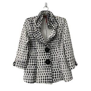 IC Connie K White Black Polka Dot Wired Collar Artsy Crinkle Jacket Size Medium